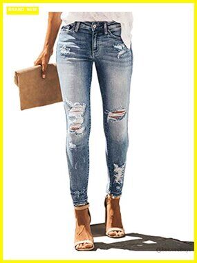 High Rise Skinny Stretch Ripped Jeans Destroyed Denim Pants